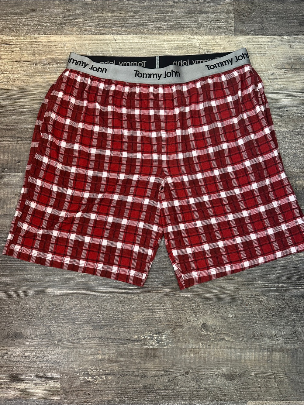 Tommy John Red and White Plaid Men's Lounge Shorts